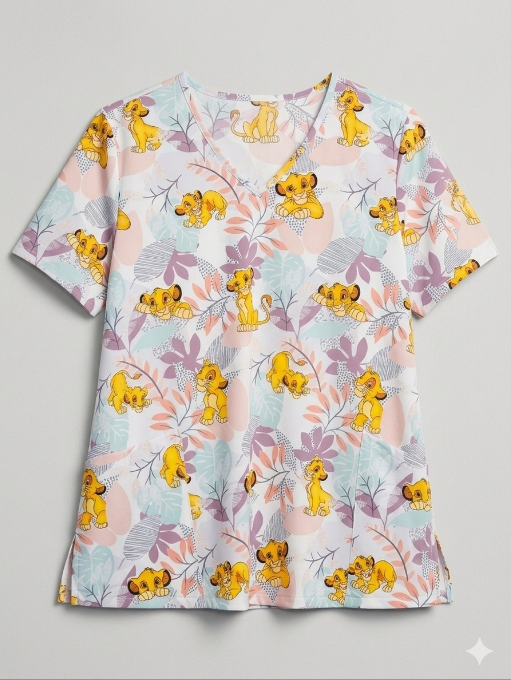 Disney 3XL Simba The‎ Lion King V-Neck Scrub Top Medical Uniform Pastel Relaxed